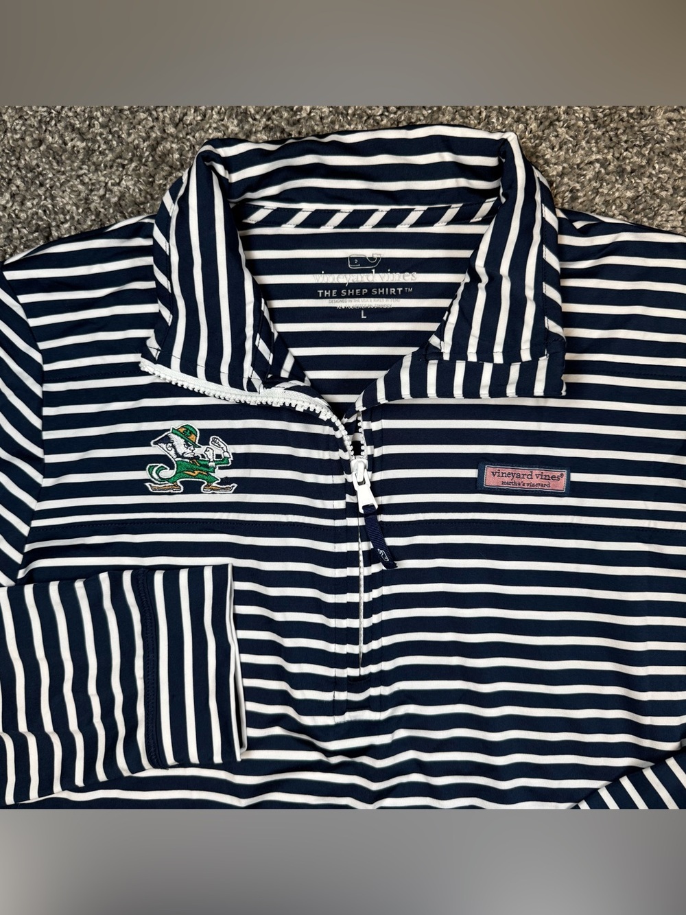 Vineyard Vines Notre Dame Women’s Large Navy & White Stripe Q-Zip Performance